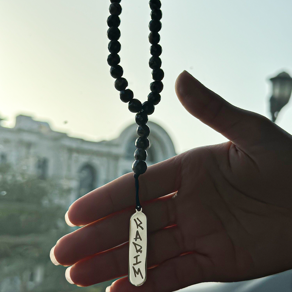 Personalized Car Mirror Tasbih – Custom Name Hanging Beads